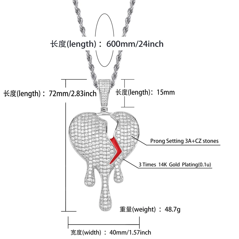 TOPGRILLZ красное масло Капельное сердце ожерелье и кулон с 4 мм теннисная цепь Золото Серебро Цвет кубический циркон для мужчин женщин хип хоп ювелирные изделия
