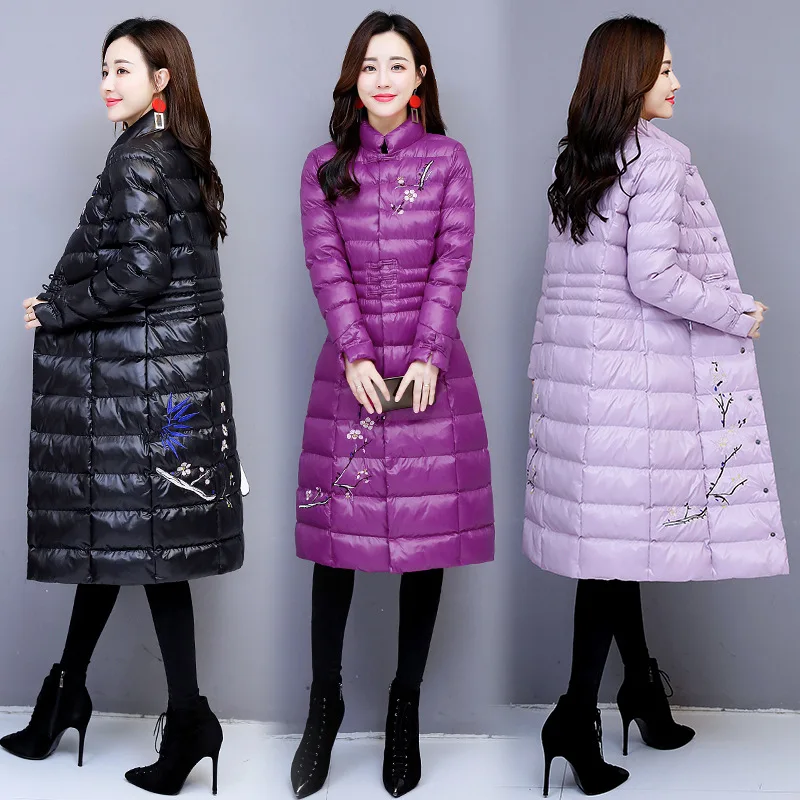 

2018 Autumn And Winter Solid Color Mid-length Long Sleeve High Collar Single Breasted Fashion Simple Slim Fit Corset Cotton Over