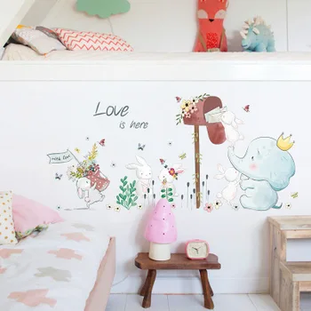 

Lovely Rabbit Wall Sticker Little Elephant Receiving Mail Baby Room Wall Decoration Nursery Bedroom Decor Kids Room Decoration
