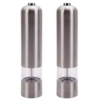 

2pcs stainless steel electric automatic pepper mill salt mill silver kitchen consumer and commercial quality assurance