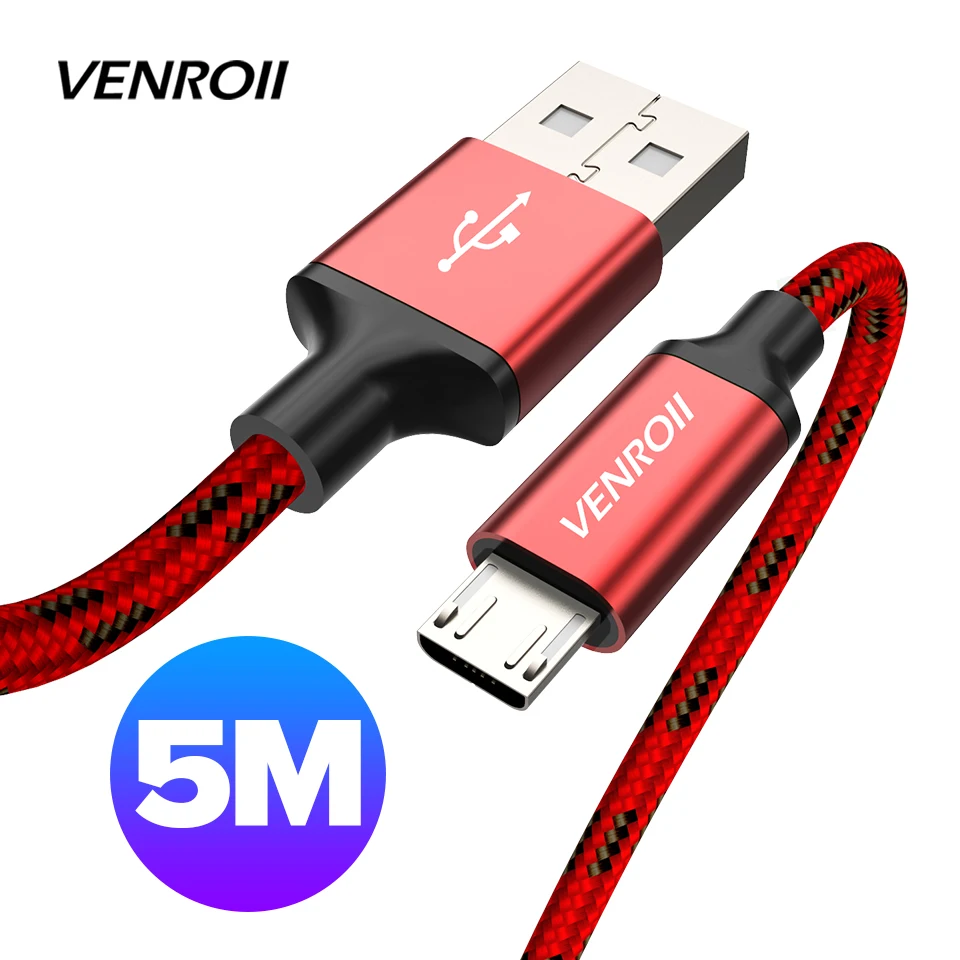 Venroii Micro USB кабель для samsung A7 S7 Xiaomi Redmi Note 5 6 Pro Телефон зарядное устройство провод смартфон данных Kable для huawei Honor 8X