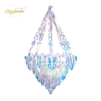 

NICROLANDEE 14Inch Iridescent Party Hanging Chandelier Shaped Ceiling Ornaments for Bridal Shower Wedding Nursery DIY Decor