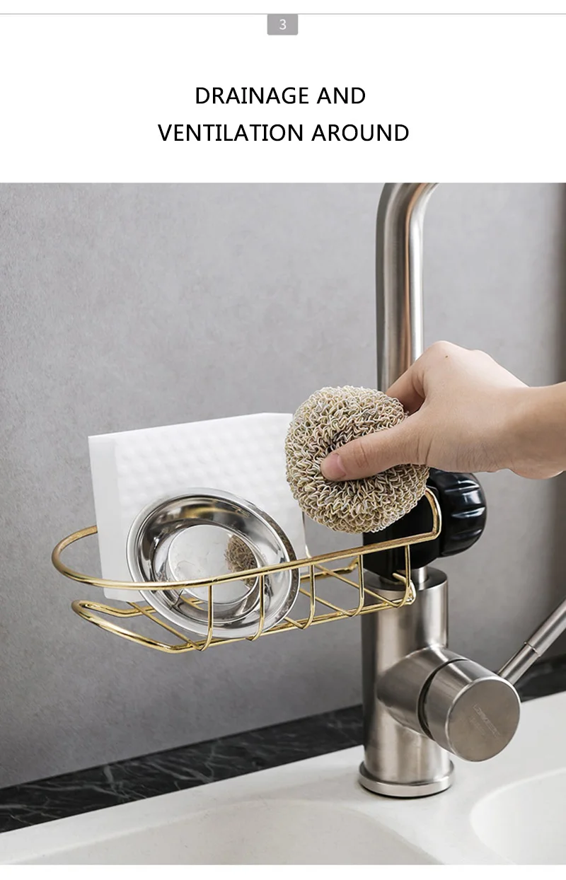 3Water-tap Hanging Storage Rack Stainless Steel Sink Faucet Clip Holder