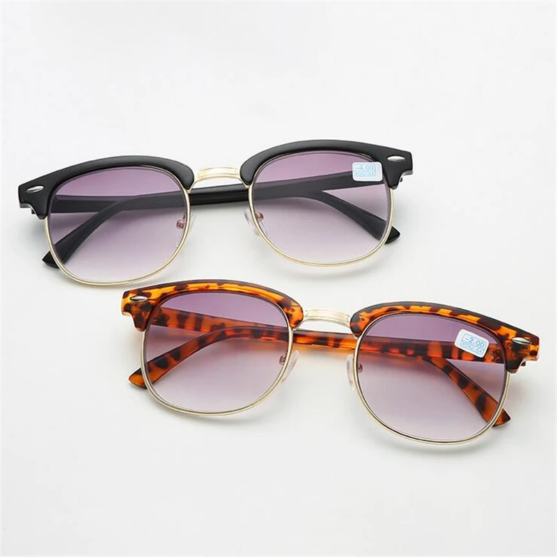 SPH -0.5 -1.0 TO -6.0  Half Frame Square Nearsighted Prescription Sunglasses With Diopter Men Women Fashion Myopia Spectacles 6