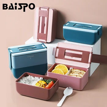 

Baispo Portable Lunch Box With Compartment Microwave Heating Bento Box High Capacity Food Container With Tableware For Picnic