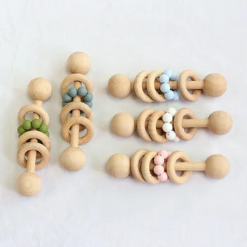 

1Pcs Baby Molar Rod Toys Solid Color Cute Baby Teether Bell Chain Wooden Baby Early Education Toys Supplies