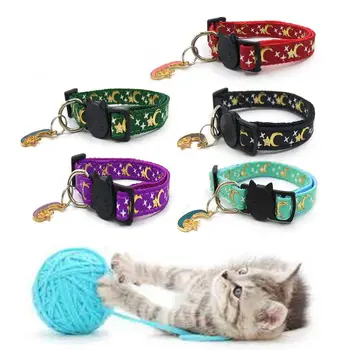 

5 Pcs Star Moon Print Luminous Adjustable Cat Collars Breakaway with Bell Glow 95AA
