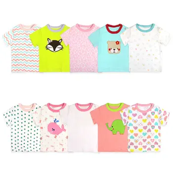 

[2 Pcs/Lot Random Color]Cotton Short Sleeve Newborn Baby T-shirt Cartoon Print Baby Clothes Summer Toddler Tops 3-24Months