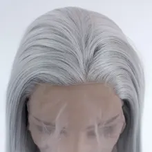 Серебристо-серый свободный пробор синтетический 13*3 парик фронта шнурка прямой жаростойкий волоконный натуральный волос для женщин девушек парики волос
