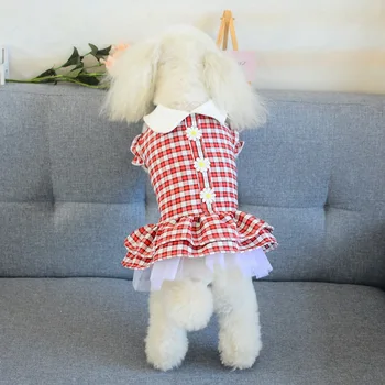 

Plaid Pet Clothes Dress Breathable Skirt Cat Chihuahua Puppy Wedding Dress Dog Clothes For Small Medium Dogs