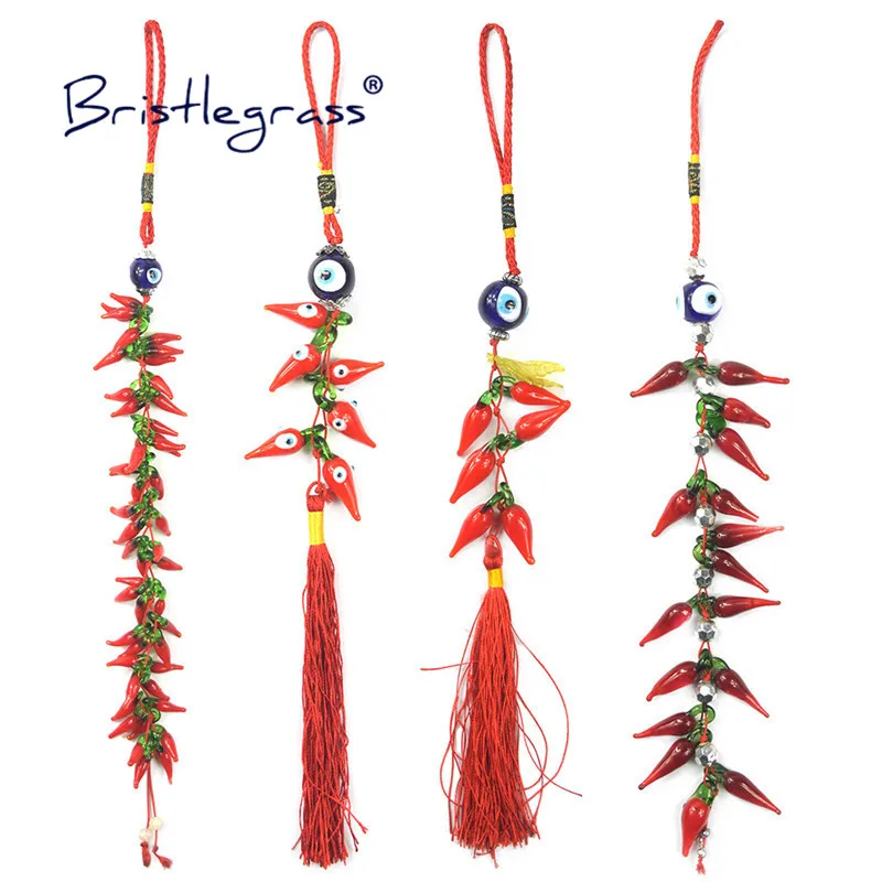 BRISTLEGRASS Turkish Blue Evil Eye Red Chili Tassel Amulets Lucky Charm Wall Hanging Pendants Pendulum Blessing Protection Decor 4