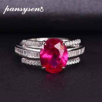 

PANSYSEN Top Quality Original Adjustable Rings For Women Natural Red Ruby Real Silver 925 Jewelry Wedding Engagement Party Ring