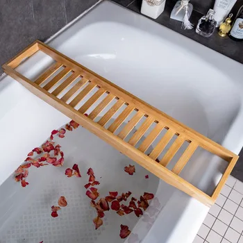 

Bamboo bathtub toilet storage shelving plate telescopic bracket drain simple bathtub stand