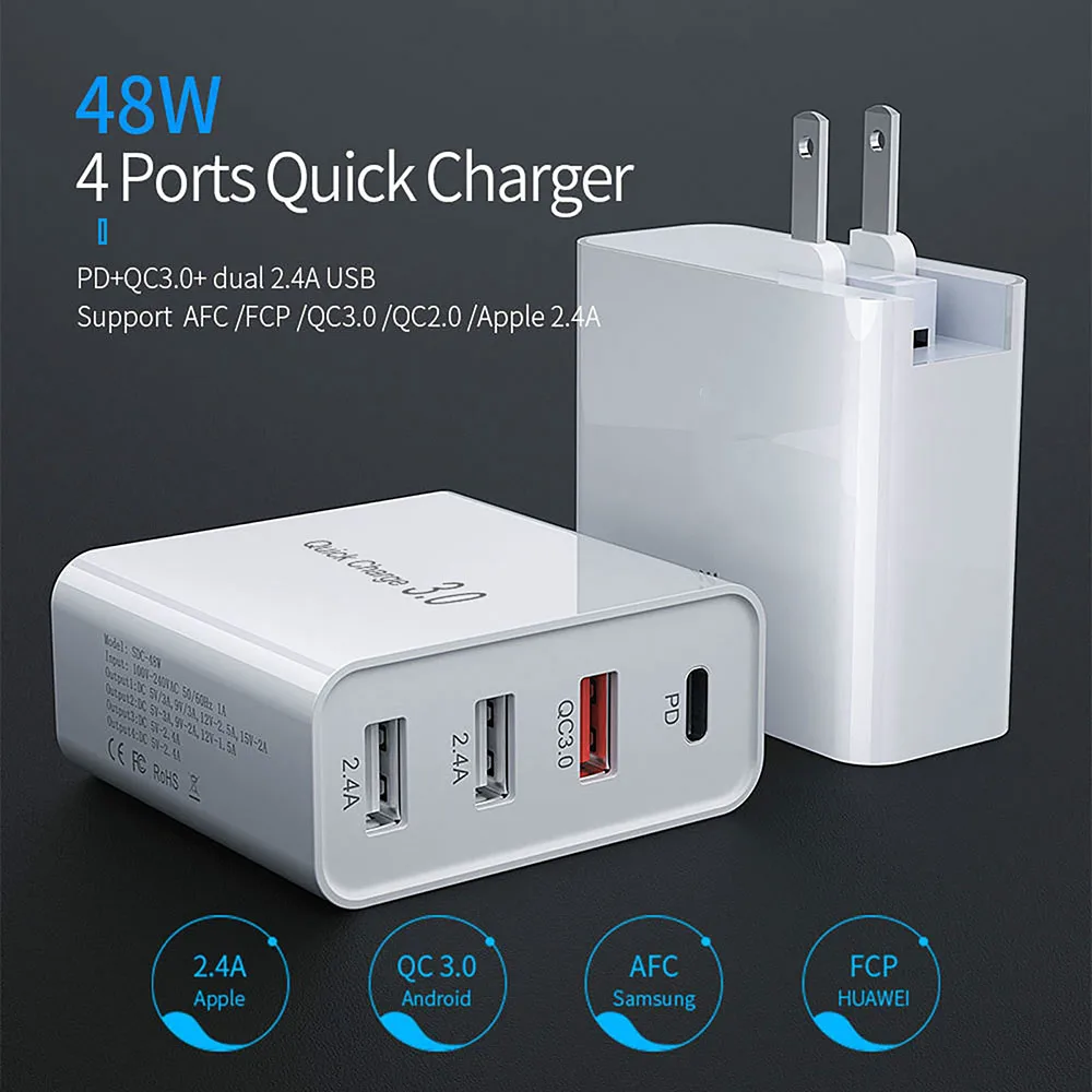 65w fast charger 48W Quick Charger PD Charger For iPhone 13 12 Huawei Samsung Xiaomi Tablet Fast Wall Charger QC 4.0 3.0 US EU UK AU Plug Adapter 5v 1a usb