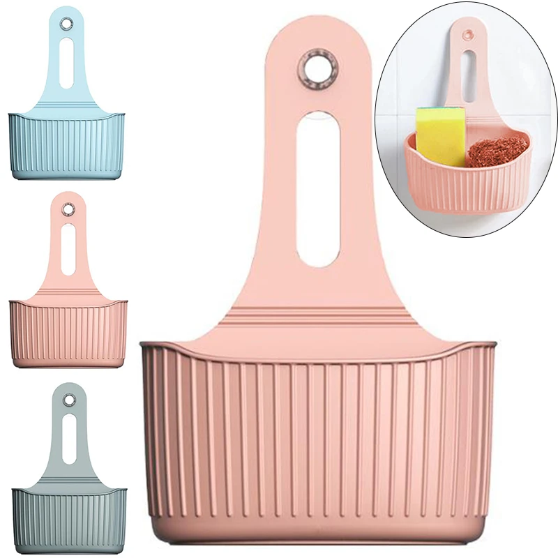 Kitchen Hanging Basket Sink Sponge Drain Holder Bathroom Storage Rack Organizer PVC 23*16cm basket strong suction