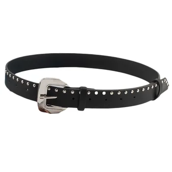 

Female Artificial Leather Rivet Belt Luxury Buckle Circle Strap Hot Sell Fashion Retro Waist Belts Woman High Quality