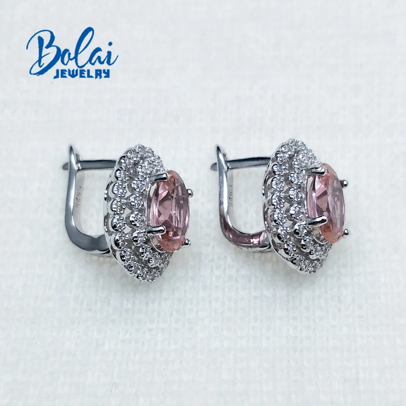 Bolaijewelry, оформление морганитом нано-драгоценный камень классические Дианы клипсы сережки 925 стерлингового серебра для женщин хороший подарок на день рождения