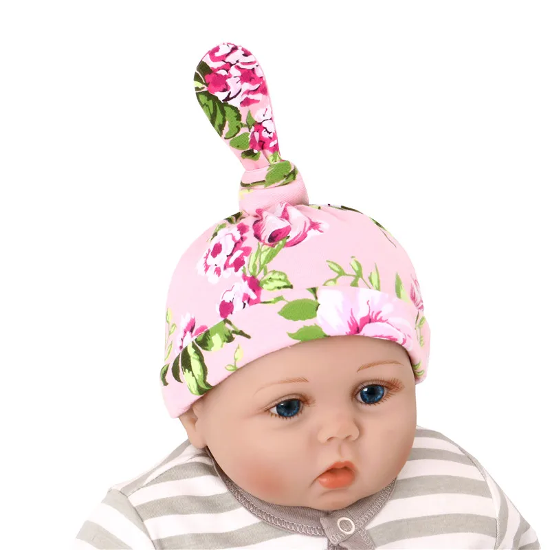 Pink flower cap Для новорожденных детей с цветочным принтом детское стеганое одеяло, стильный комплект для маленьких девочек и мальчиков, для завёртывания для пеленания одеяло шапки тюрбаны 90x90 см - Цвет: Pink flower cap