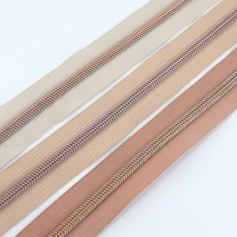 4M 5# Colored Cloth Rose Gold Teeth Plastic Coil Zippers Bag Nylon Crop Coded Zipper for Sewing DIY Zips Garment Accessories