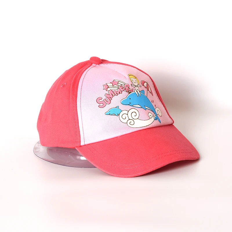 Шляпа для маленьких девочек с изображением дельфина из мультфильма, хлопковая детская бейсболка розового цвета, регулируемая для детей
