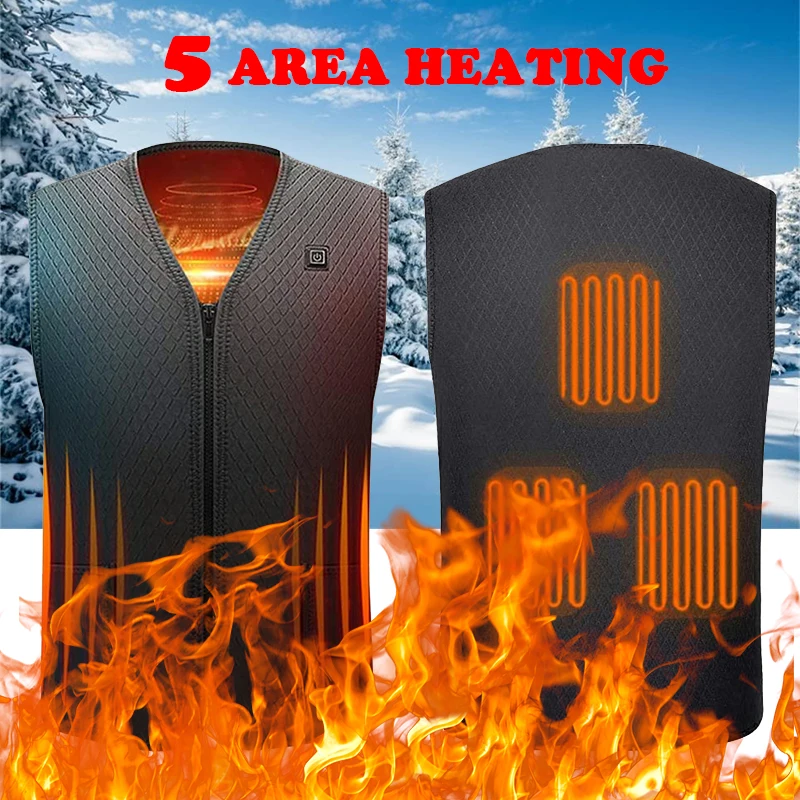 

Winter Heated Jackets Vest Down Cotton Mens Women Outdoor Coat USB Electric Heating Hooded Jackets Warm Winter Thermal Coat