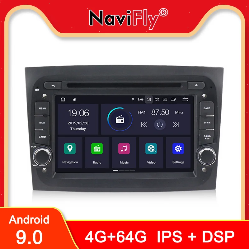NaviFly Авторадио ips DSP Android 9,0 Автомобильный gps радио плеер для Fiat Doblo dvd НАВИГАЦИЯ gps плеер