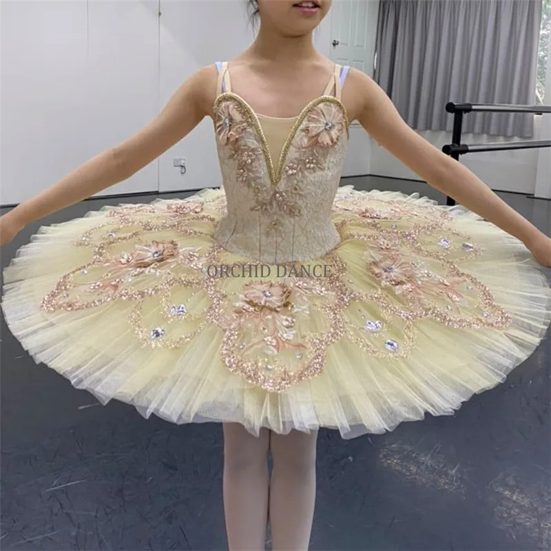 

High Quality Custom Size Kids Girls Performance Wear Gold Professional Ballet Tutu