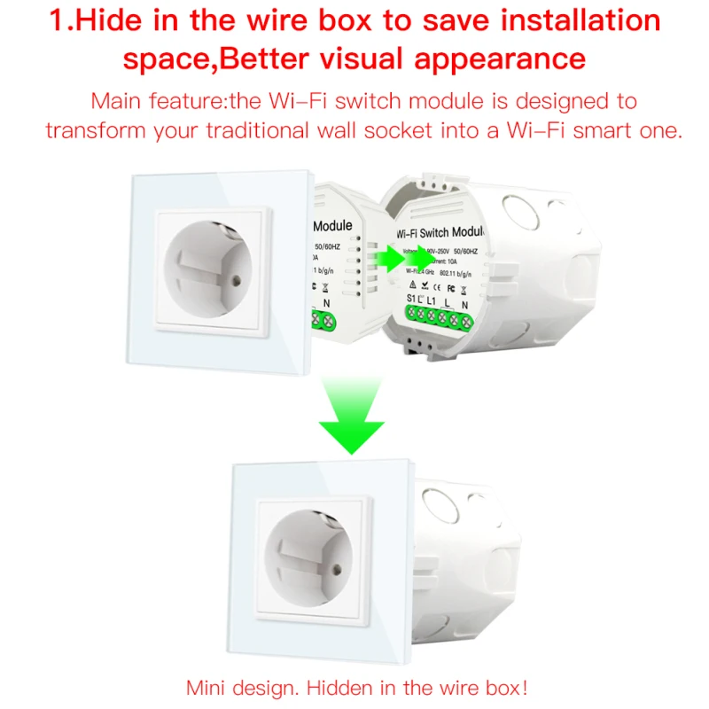 Скрытый WiFi умный светильник, 1 комплект, 2 способа переключения, Diy модуль, умная жизнь/приложение Tuya, дистанционное управление, работает с Alexa Echo Google Home