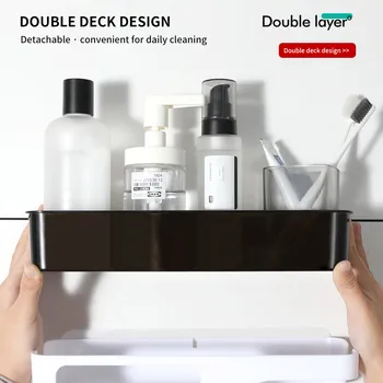 

New Single Tier Suction Cup Bathroom Shelf Wall Rack Plastic Shower Caddy Organizer Holder Tray Kitchen Lotion Storage Rack
