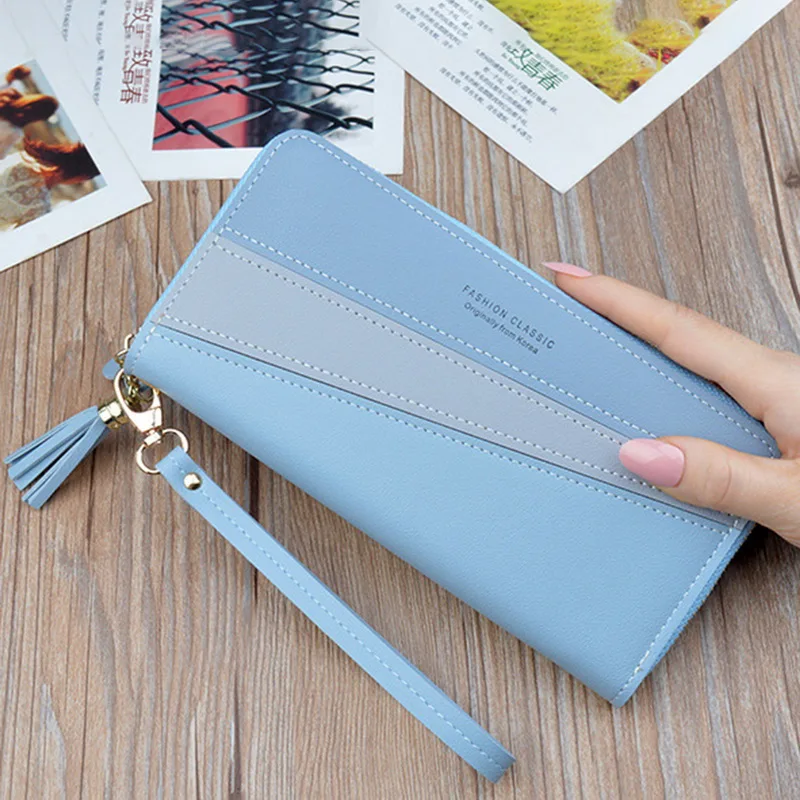 

Dihope Women's Zipper Closure Spliced Wrist Strap Tassel Wallet for Girls New Fashion Phone Coin Long Purse Card Holder