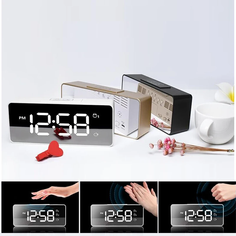 Newest Mirror Desk Clock, 25 Songs Musical Alarm Clock, Volume