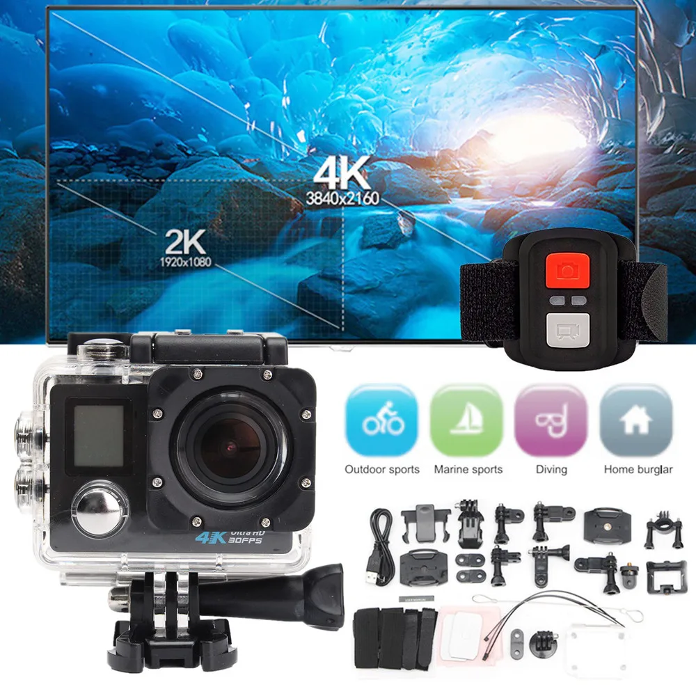 Водонепроницаемый 4K двойной экран Wifi HD 1080P спортивная Экшн-камера DVR Cam видеокамера# T2