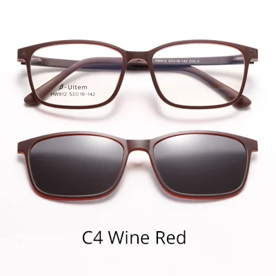 C4 Wine Red Два Oclock прямоугольные оптические очки клип 2 в 1 Магнит солнцезащитные очки поляризационные класса женские очки оправа 0 градусов Защита от солнца Z912 - Цвет оправы: C4 Wine Red