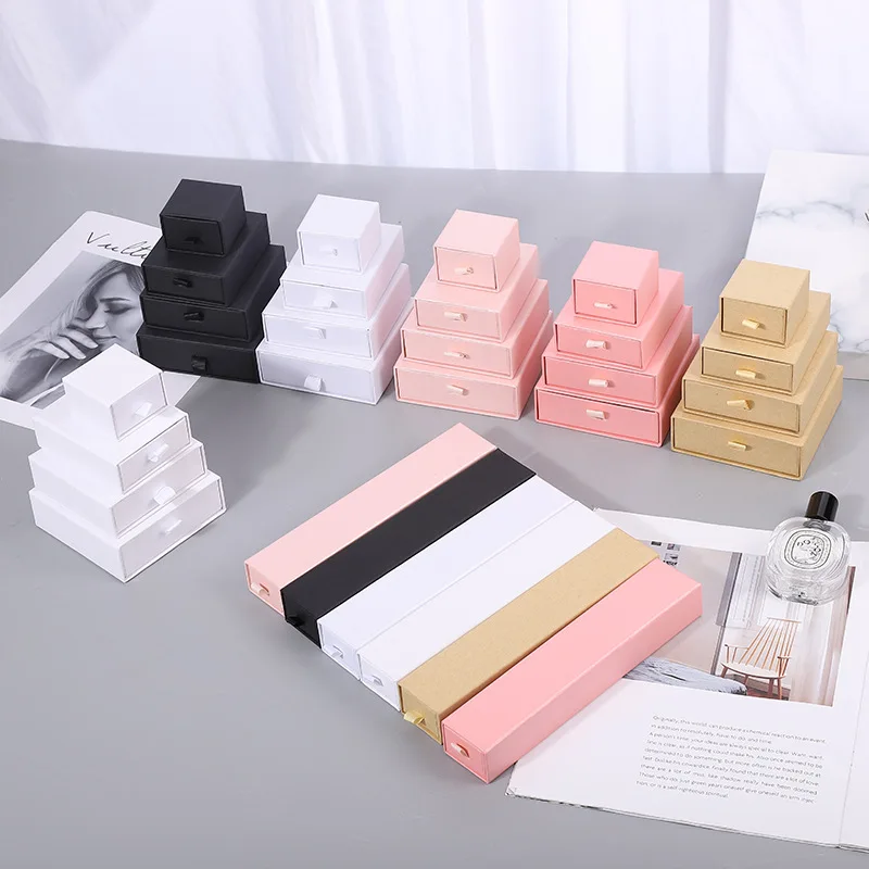12pcs Cardboard Jewelry Packaging Storage Paper Drawer Gift Box Ring Necklace Bracelet Earring Display Boxes with Black Sponge