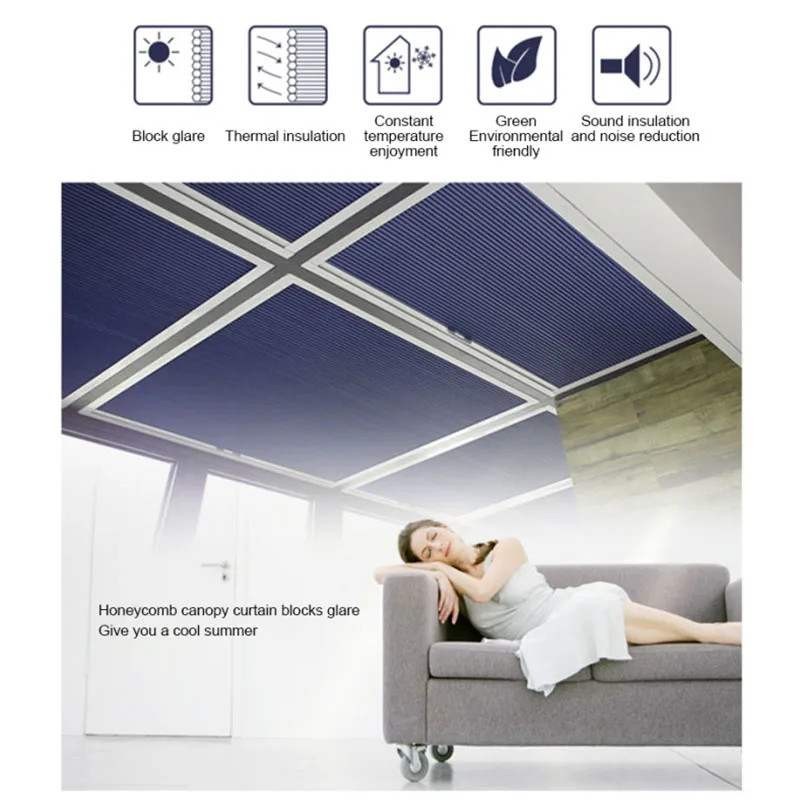 Electric Pattern Cellular Shades, Cordless Honeycomb Blinds, Full Blackout Fabric Window Shades for Skylight