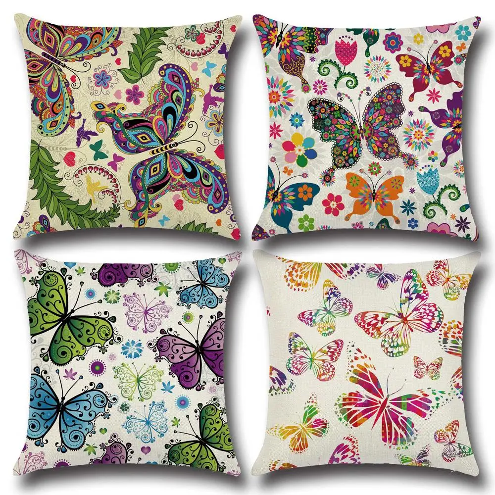 

Butterfly Pattern Throw Pillow Case Colorful Butterfly Cotton Linen Pillowcase Decorative Pillowcases kussensloop almohada