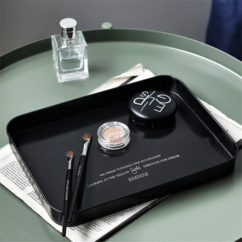 

Nordic Metal Storage Tray Black Rectangle Cosmetic Jewelry Organizer Trays Office Desktop Finishing Plate Simple Cake Fruit Tray