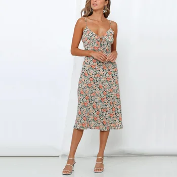 

Women casual summer dress flower print dress Slim sling Vestidos