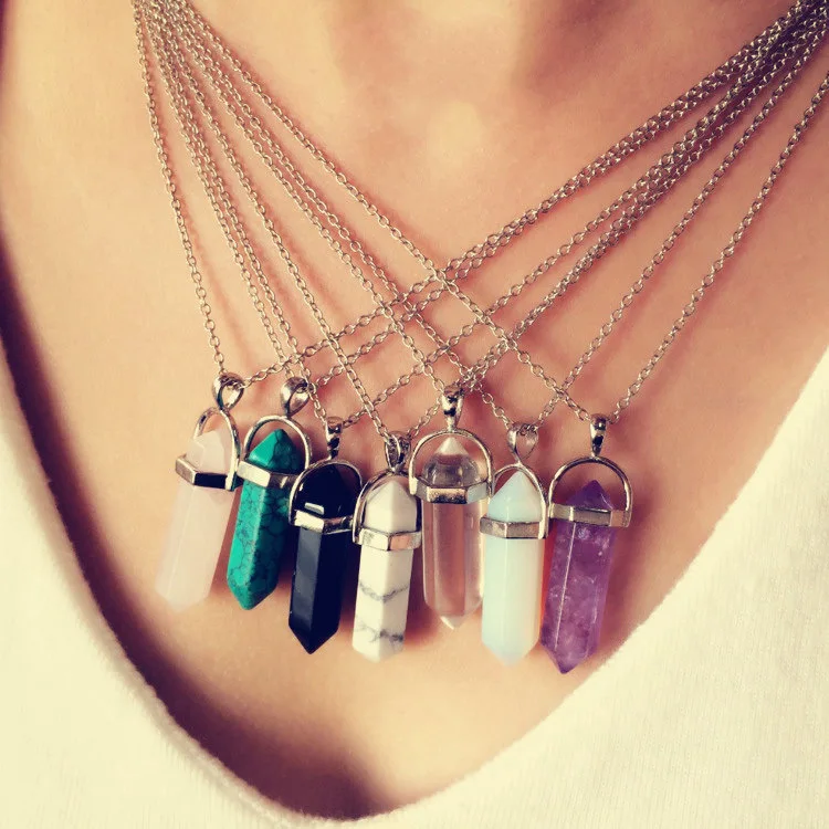 

New Style Fashion Agate Hexagon Prism Pendant Necklace Simple Europe And America Choker Accessories