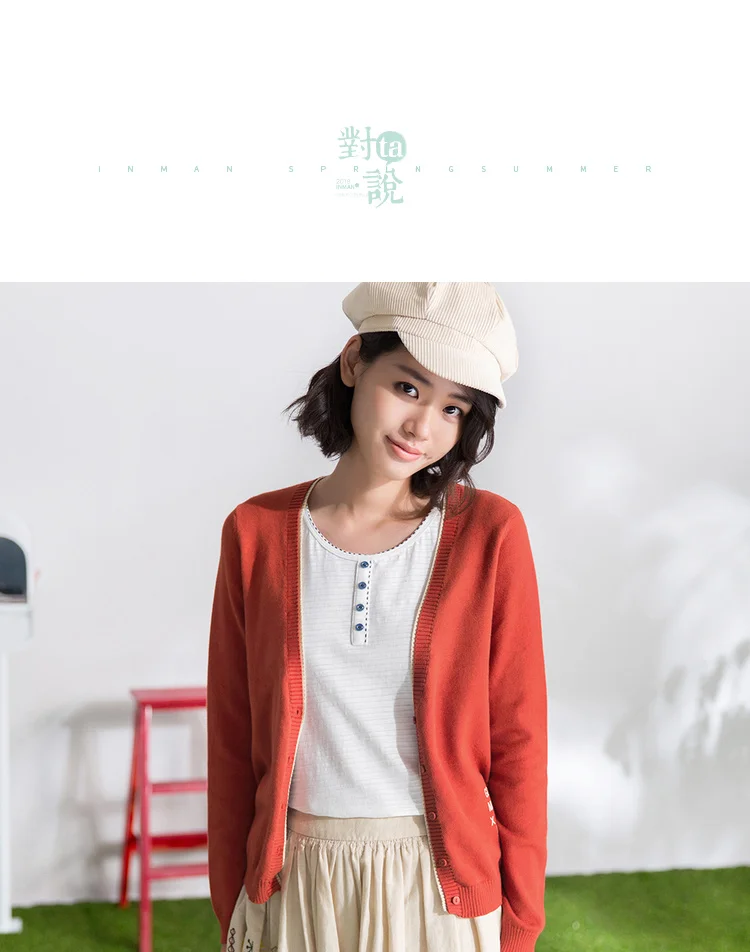 INMAN Autumn New Arrival Literary Long Sleeve Thin Women Cardigan