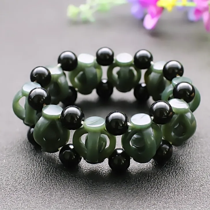 Natural Hetian Jade Hollow Transshipment Bracelet Elastic Charm Jewellery Fashion Hand-Carved Man Woman Amulet Gifts | Украшения и