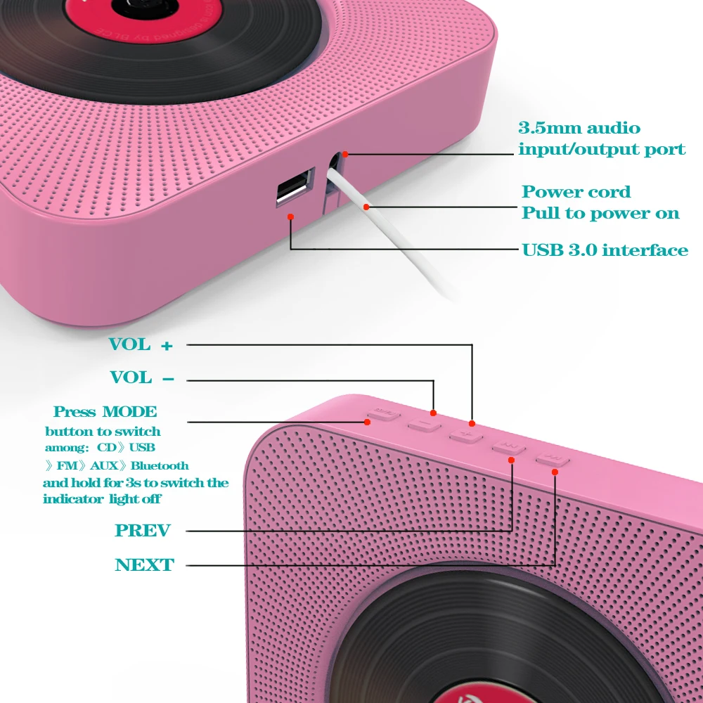 Настенный Bluetooth cd плеер выключатель с дистанционным управлением HiFi динамик USB