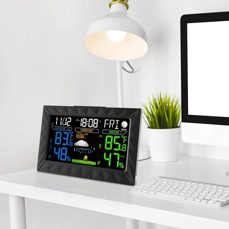

Digital Wireless Weather Station With Large Lcd Color Display, Outdoor Sensor, Snooze Alarm, Barometer For Weather Forecast, Tem