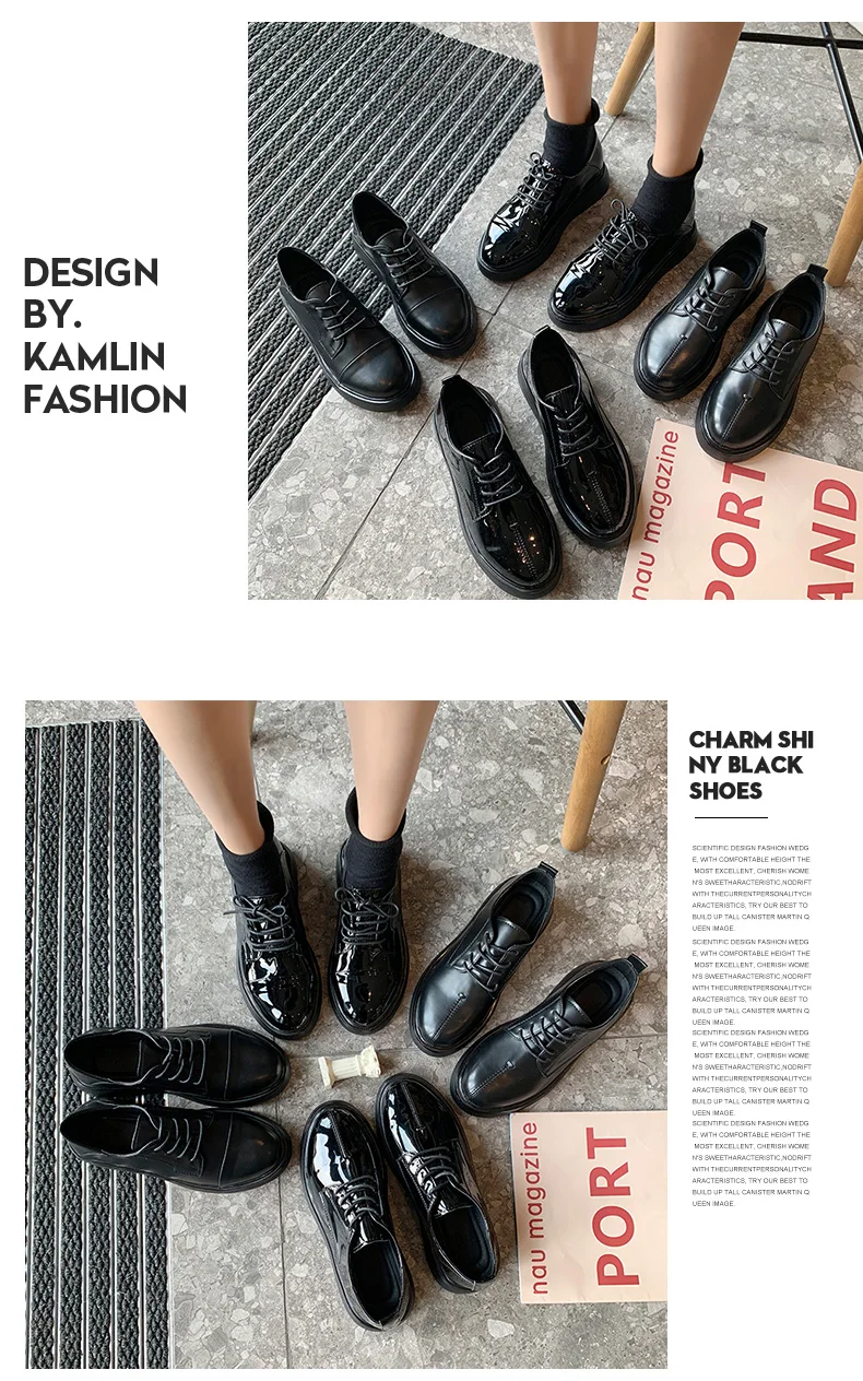 Черные женские туфли на плоской подошве; женская обувь; повседневные кроссовки с круглым носком; коллекция года; Модные женские оксфорды без шнуровки; британский стиль; мягкие