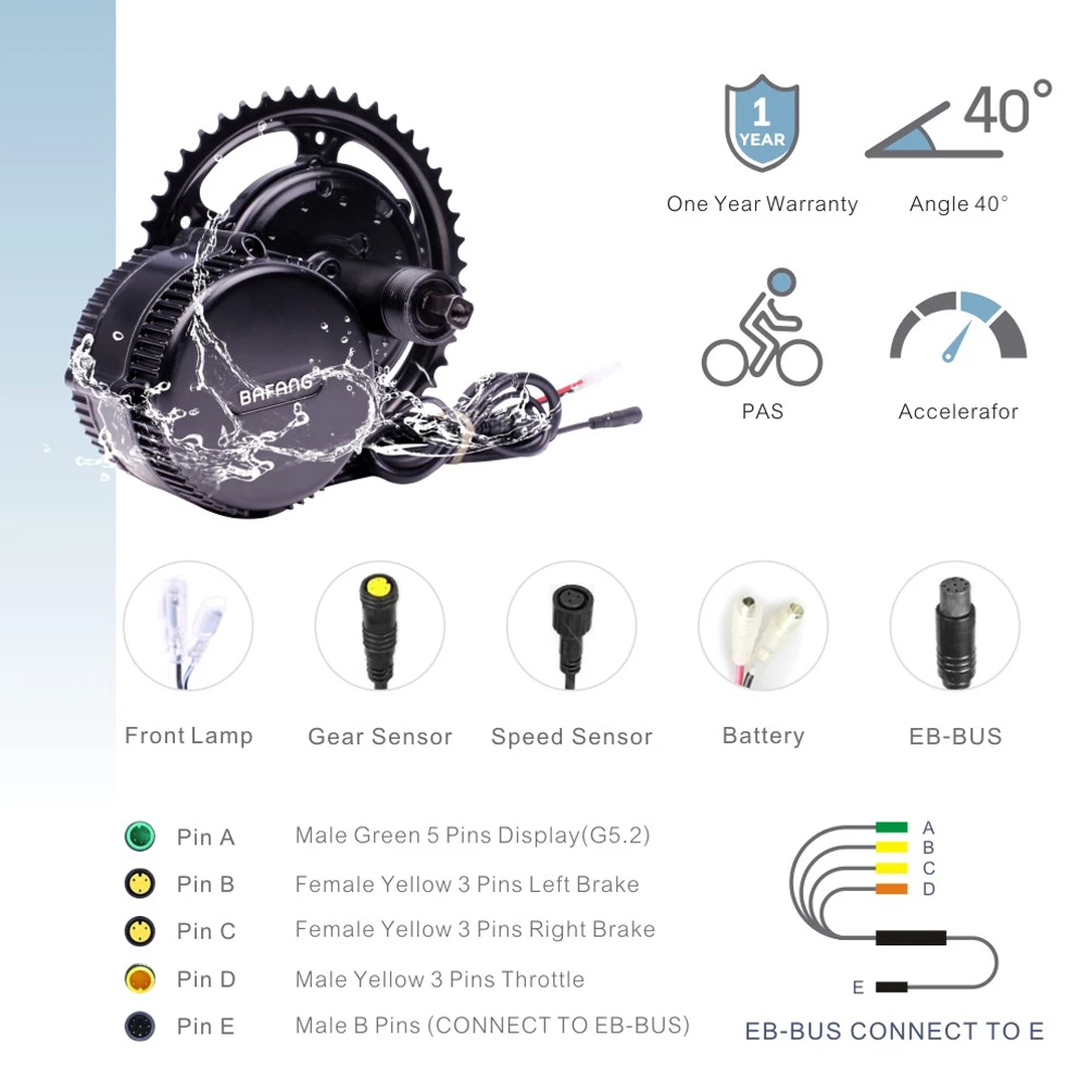 US $396.51 Bafang Motor 48V 750W BBS02B BBS02 Mid Drive Ebike Motor Electric Bike Conversion Kit 18650 48V 52V 175AH Samsung Battery Kits