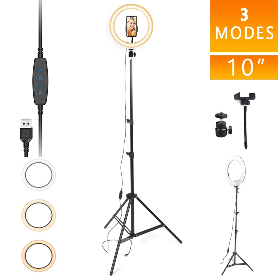

LED Ring Light Photography Light LED 6/ 10/ 14 Inch Selfie Ring Lamp Video Light with 2M Tripod Phone Holder for Makeup Youtube