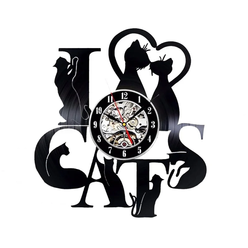 

Kitten Art Silent Unique Decorative Clock 3D Hanging Wall Clock I Love Cats Wall Clock 7 Cats Vintage Vinyl Record Clock Decor