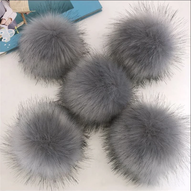 12CM DIY Luxury Fur PomPom Natural Fox Hairball Hat Ball Pom Pom Handmade Large Hair Ball Hat With rubber band