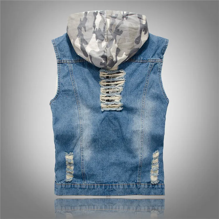 men's sleeveless hooded denim jacket
