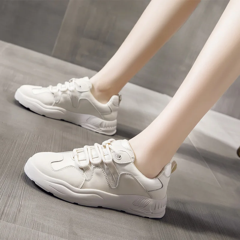 

Кроссовки женские из натуральной кожи, повседневная весенняя обувь для студентов, белые, 2021